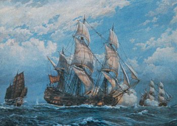 Batalla naval entre galeones antiguos