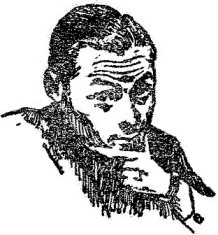 Caricatura de Pereiro meditando una jugada con la cabeza apoyada en la mano