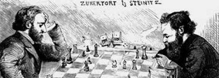 Dibujo de Zukertort enfrentándose a Steinitz