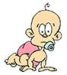 Caricatura de un bebé con chupete y gateando