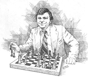 Dibujo de Kupreichik sentado ante el tablero utilizado en la portada del libro de McCormick