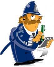 Caricatura de un policia poniendo una multa