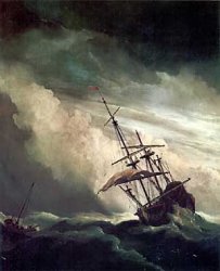 Barco luchando en una tempestad