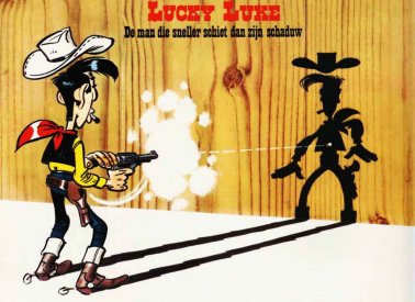 Dibujo clsico de Lucky Luke, donde dispara ms rpido que su propia sombra