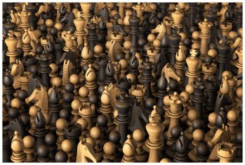 "Zugzwang" de Peter Kraemer. Cientos de fichas de ajedrez apiadas.