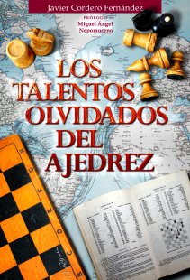 Portada del libro. El fondo es un mapa mundi con los pases de color blanco, se ve Africa, parte de Europa y Amrica. en la parte superior hay 8 piezas de ajedrez antiguas, algunas de ellas cadas. En la izquierda se aprecia un tablero, pero slo se ve una parte, y a la derecha hay un libro antiguo de ajedrez abierto. El nombre del autor est en la parte superior.